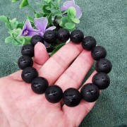 黑曜石磨砂(六字大明咒)14mm手串